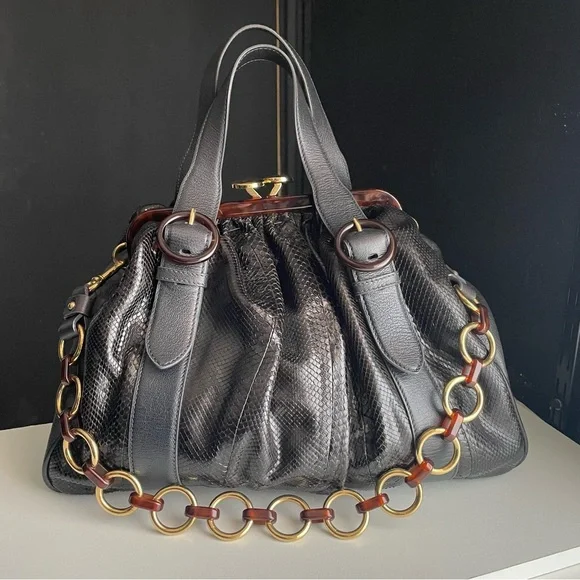 Marc Jacobs Snake Skin & Leather Karen Stam Kisslock Satchel Italy Y2K - Picture 4 of 16